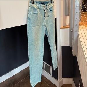 Express Teal Boyfriend Mid Rise Denim Jeans